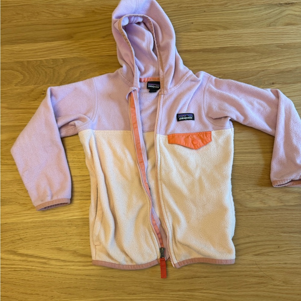 Patagonia Pink and Cream Fleece Hoodie